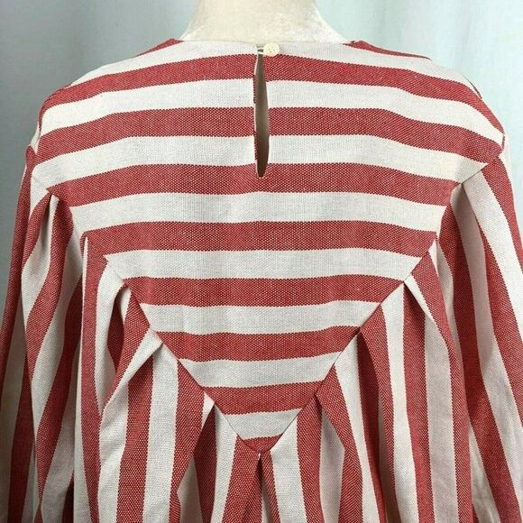 Storets Julia Two Way Mini Dress S M Red White Stripe Knit Pockets Pleated Front - Picture 3 of 5